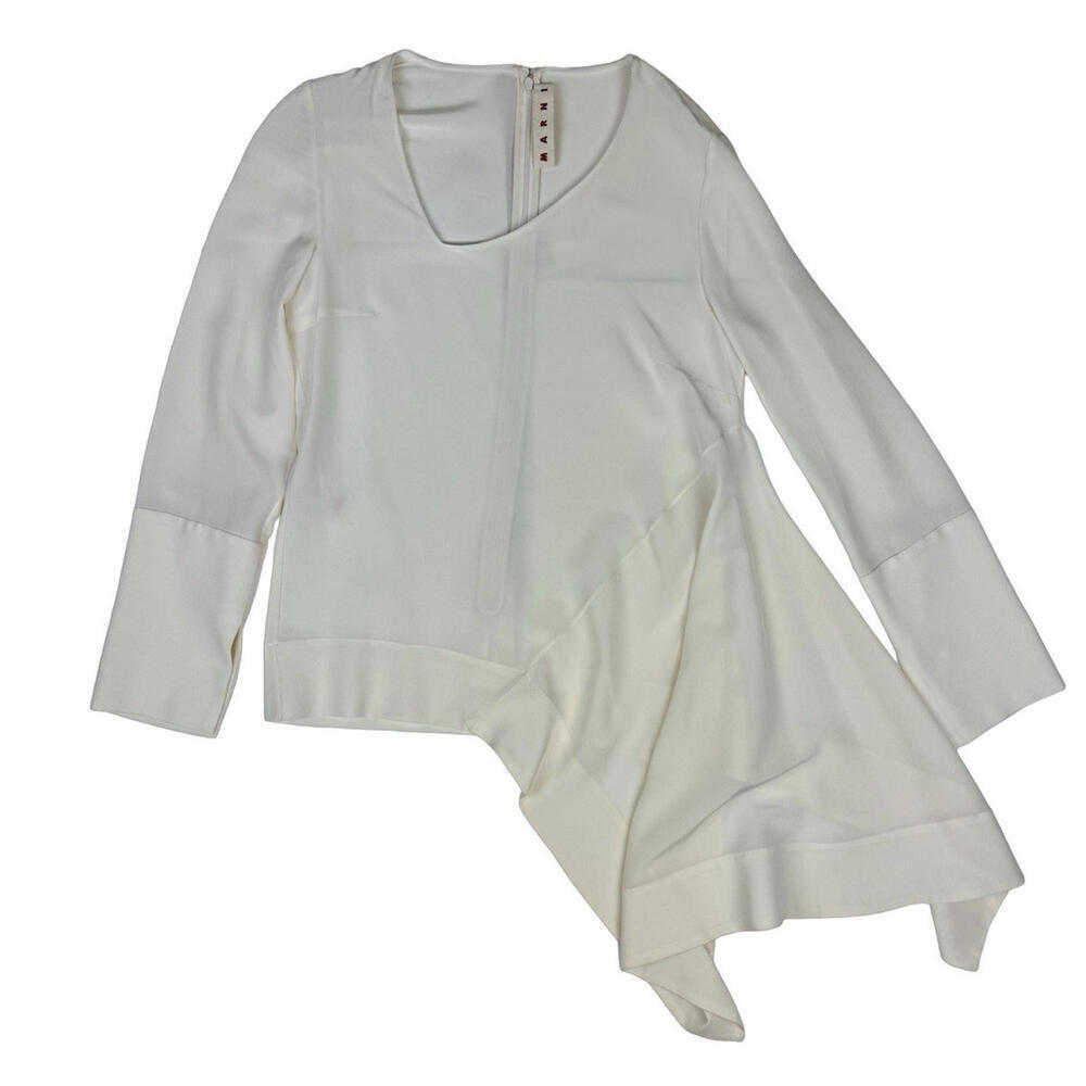 Marni Asymmetric Silk Top Blouse Cream Size 42 IT, 6 US